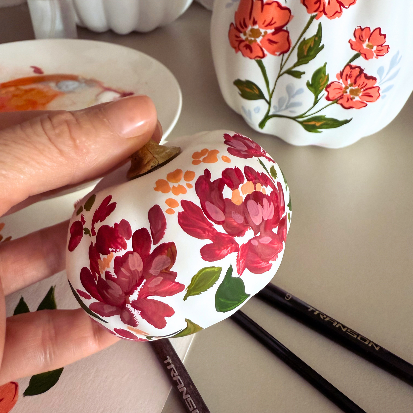 Decorative Floral Pumpkin Painting with Acrylics