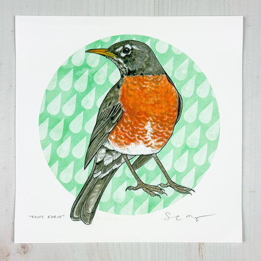Rainy Robin 8x8" Art Print
