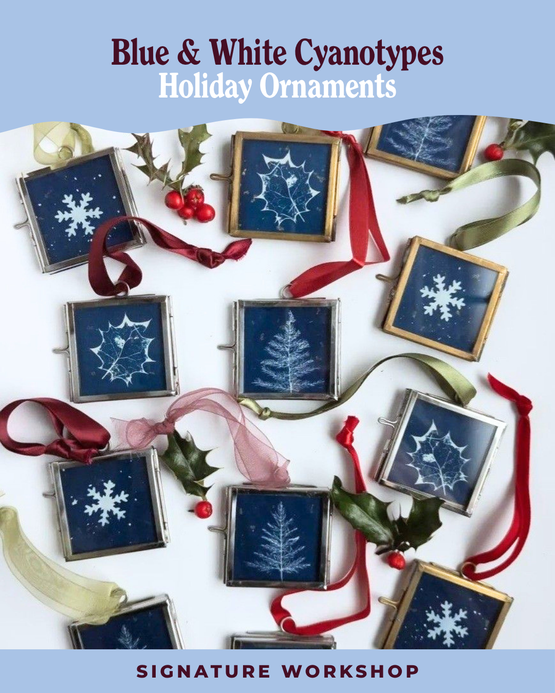 Blue & White Cyanotype Holiday Ornaments