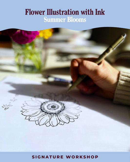 Flower Illustration with Ink: Summer Blooms