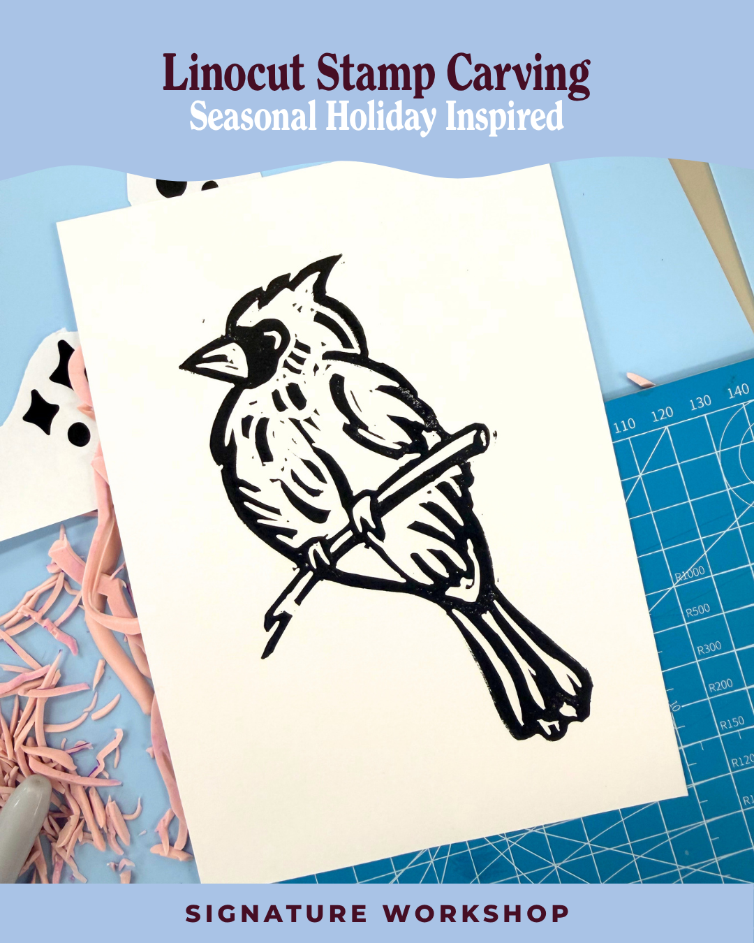 Linocut Stamp Carving: Seasonal Holiday Inspired