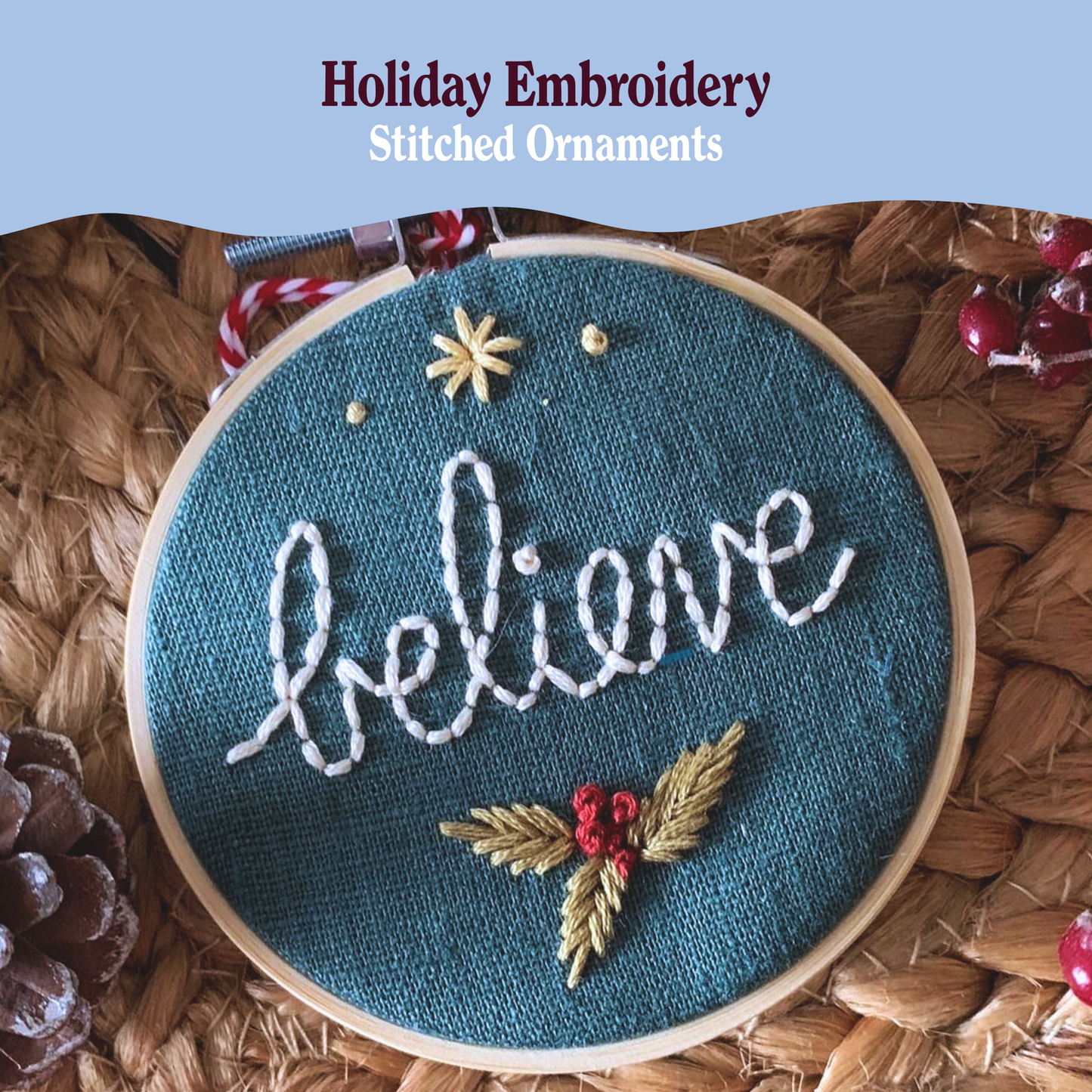 Holiday Embroidery Stitched Ornaments