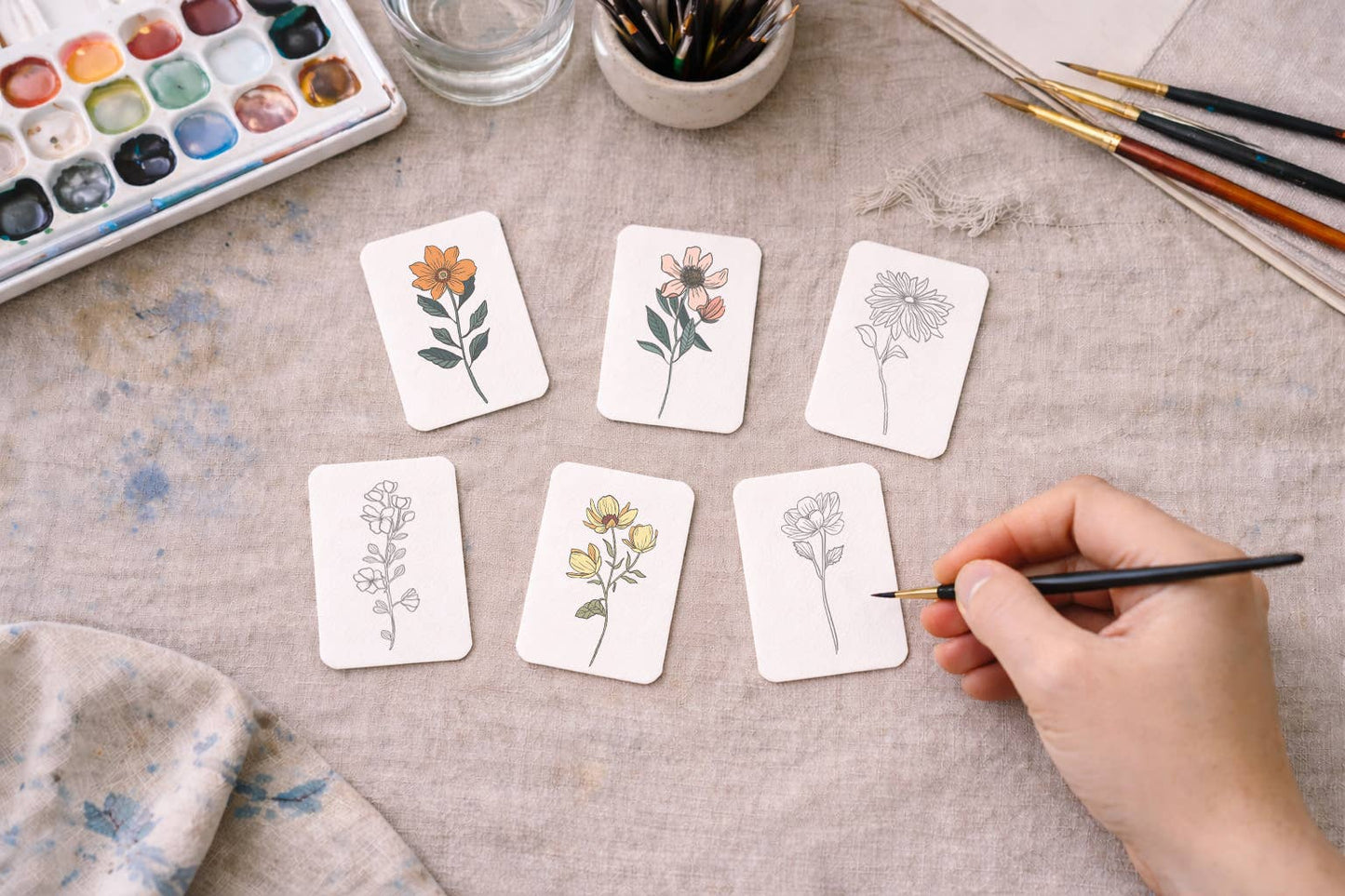Paintable Watercolor Card Deck — Summer Flowers