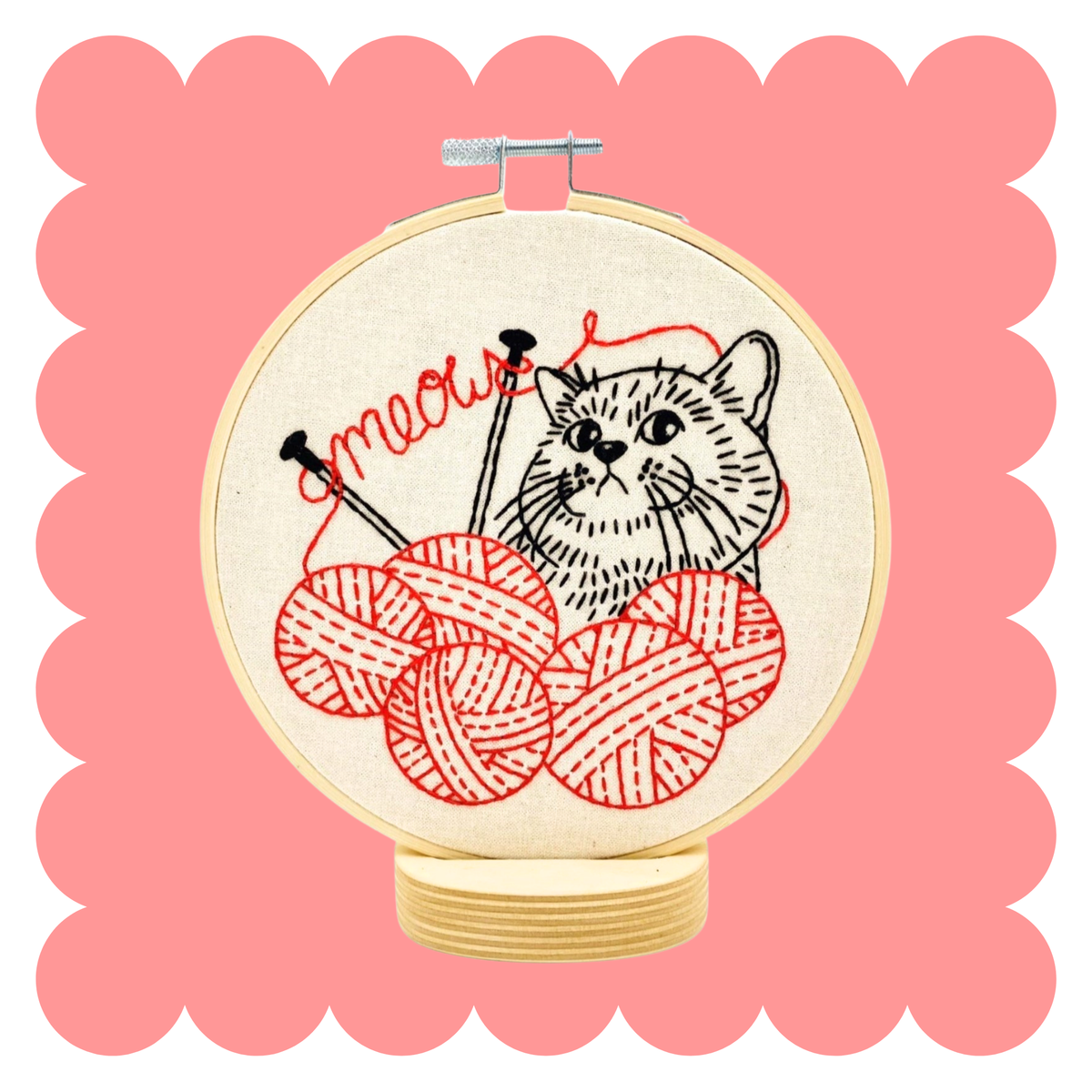 Kitten with Knitting Complete Embroidery Kit