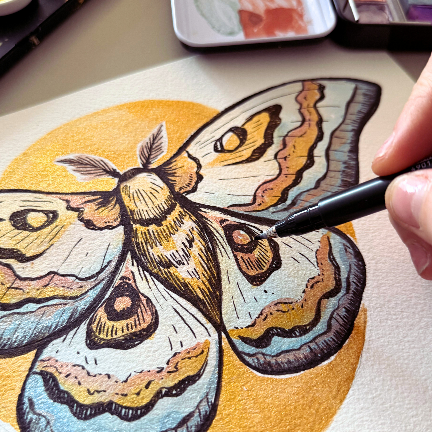 Metallic Watercolor Moths
