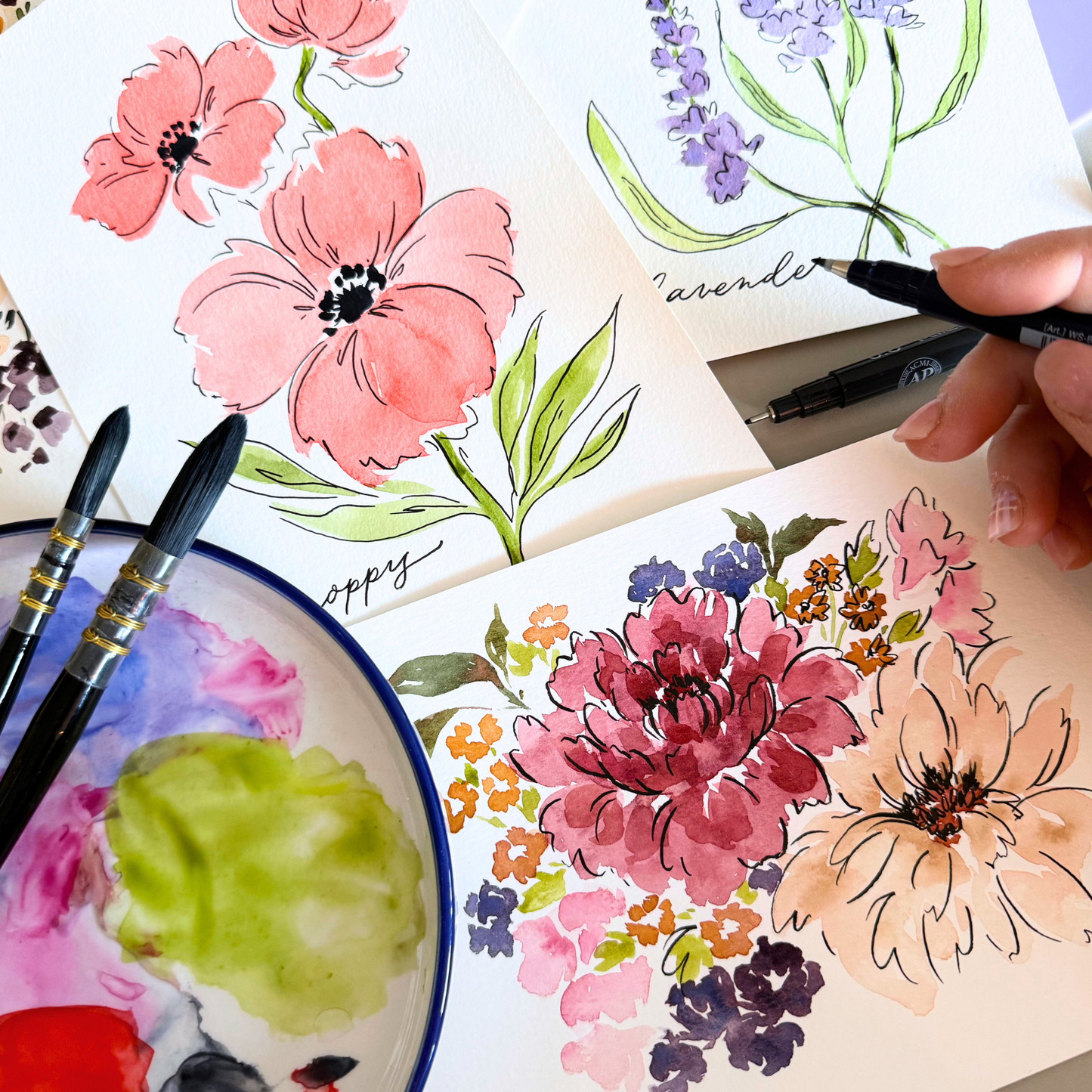 Expressive Watercolor & Ink Florals