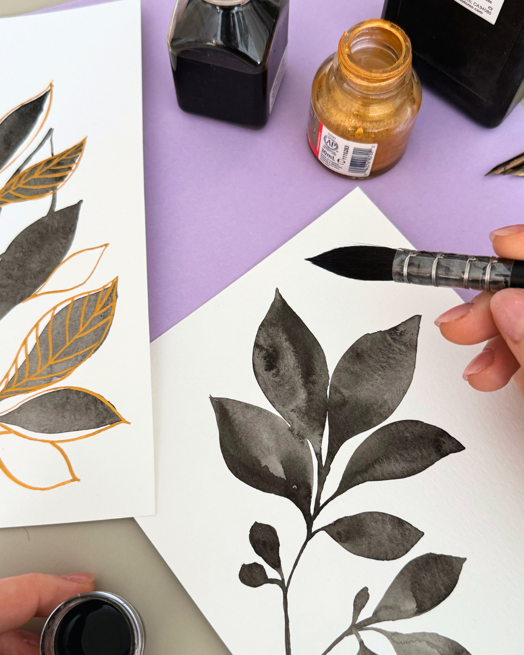 Graphic Painted Botanicals: Sumi Ink + Gold