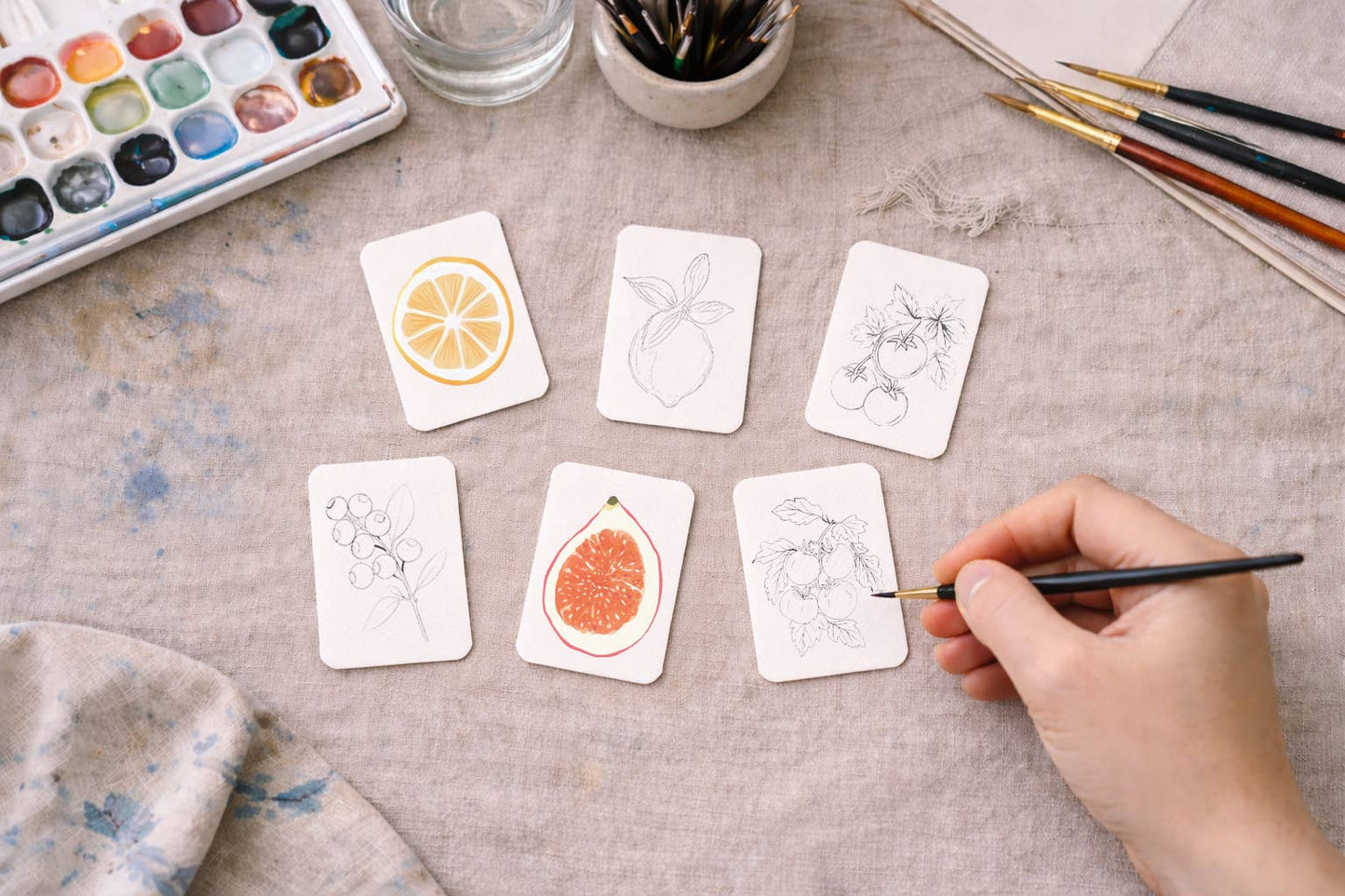 Paintable Watercolor Card Deck — Fruits and Veggies