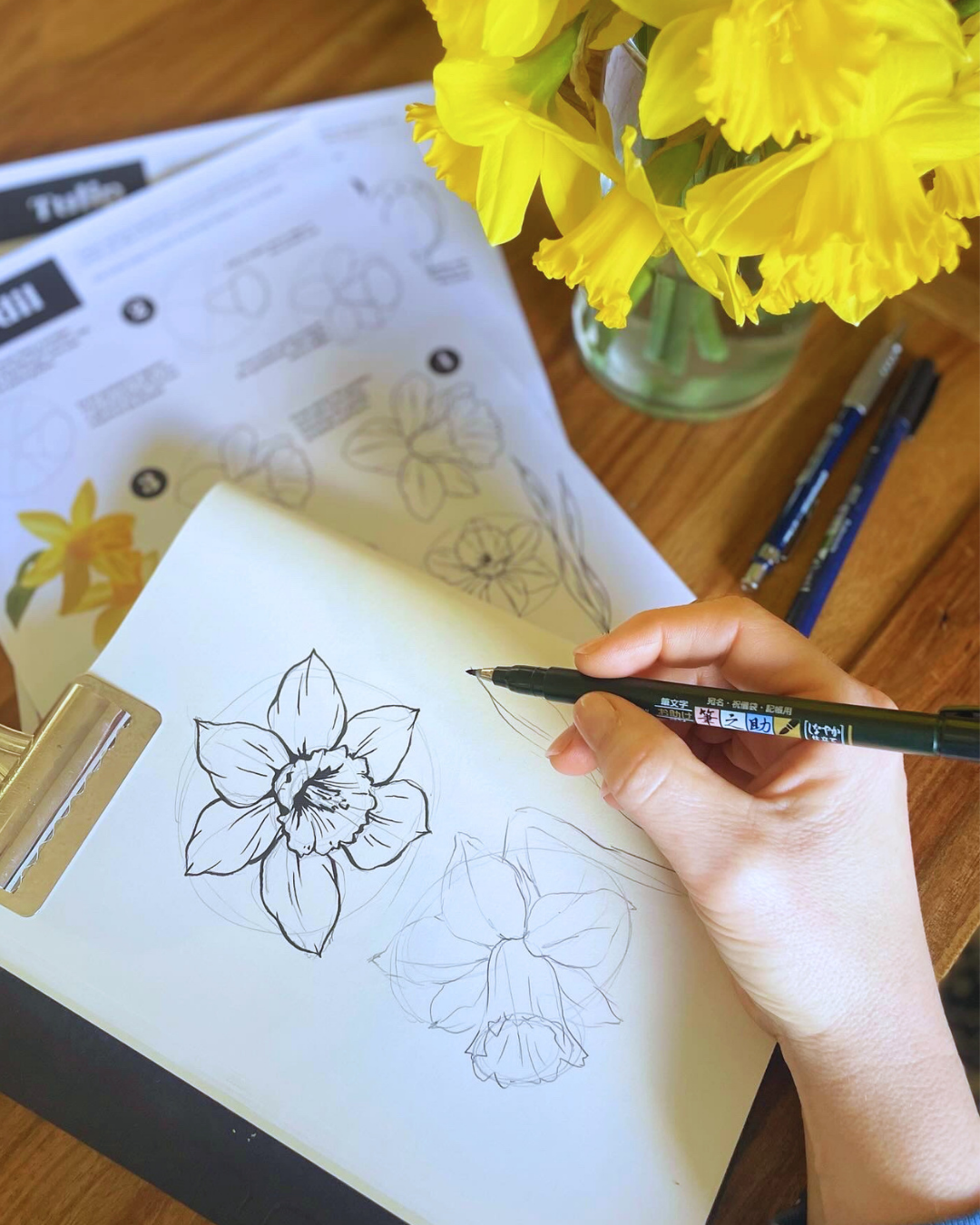 Flower Illustration with Ink: Summer Blooms
