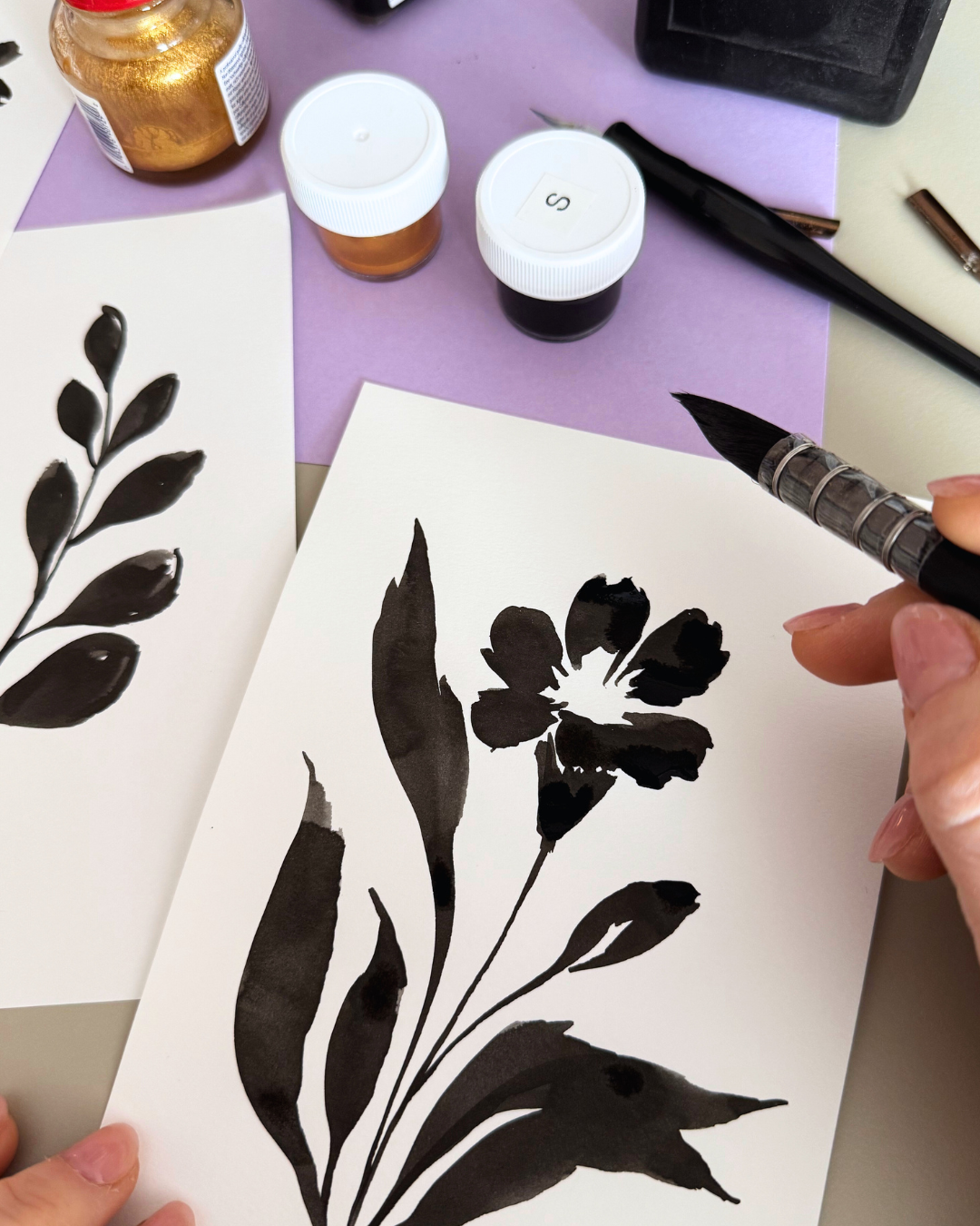 Graphic Painted Botanicals: Sumi Ink + Gold