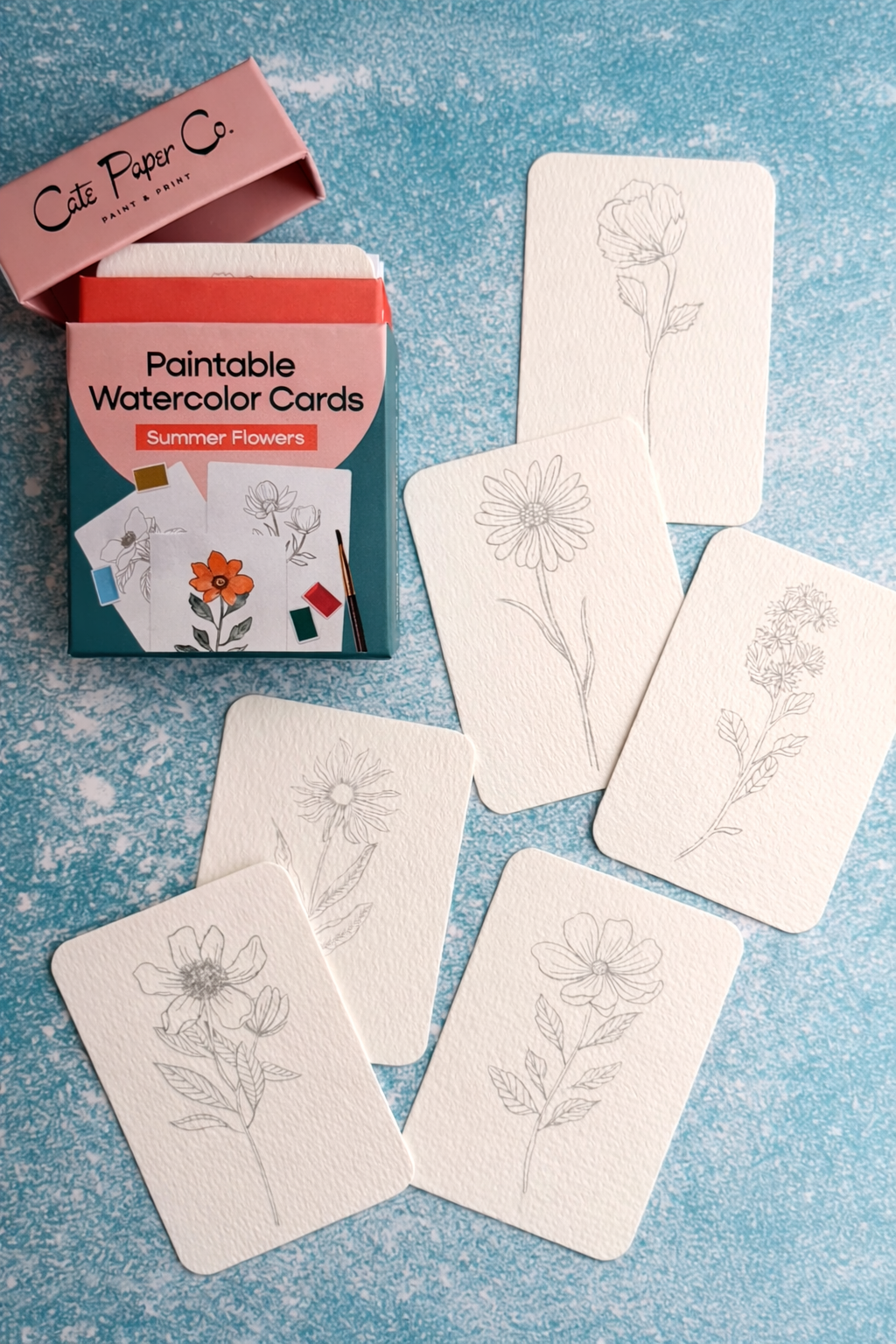 Paintable Watercolor Card Deck — Summer Flowers
