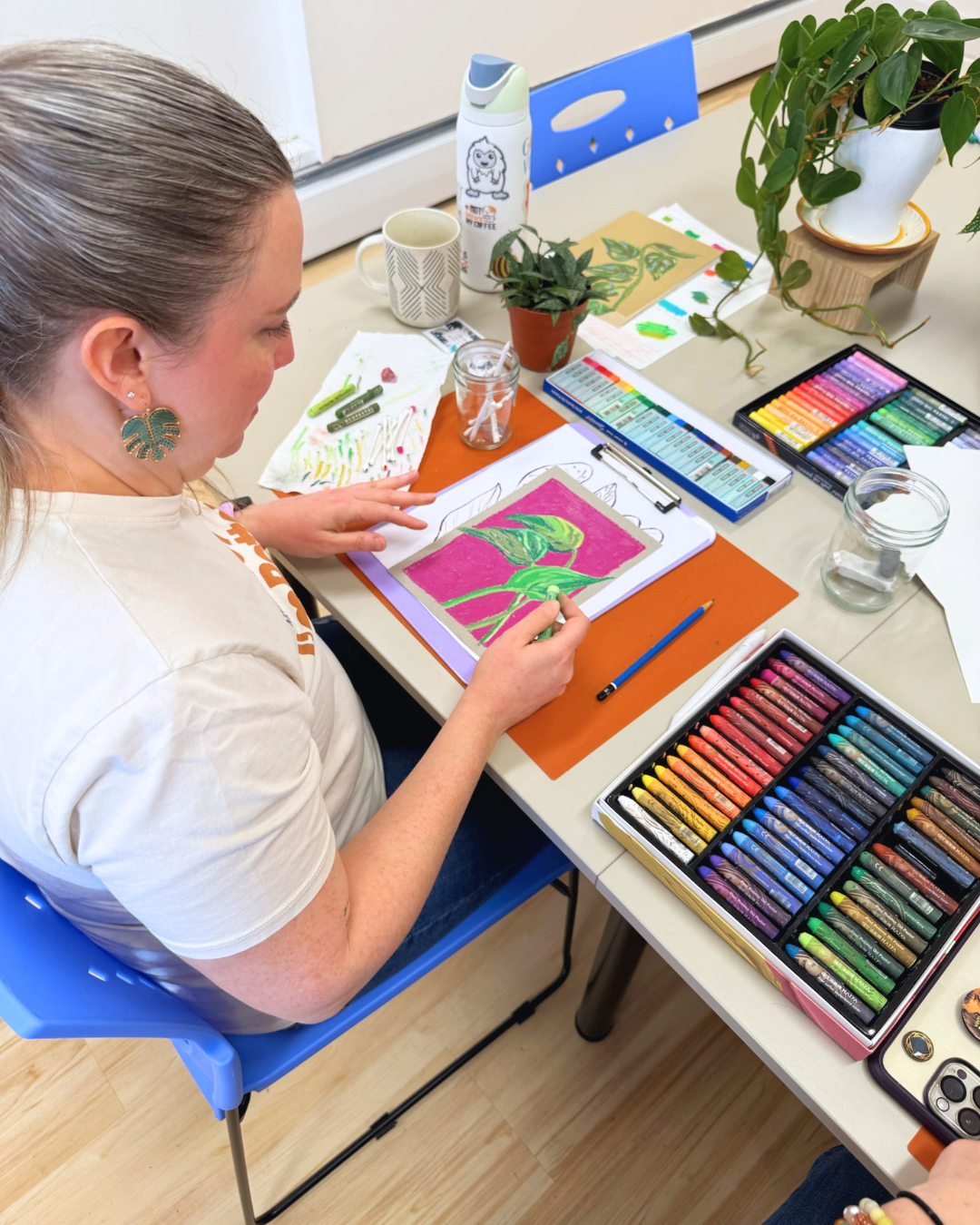Vibrant Plants in Oil Pastels
