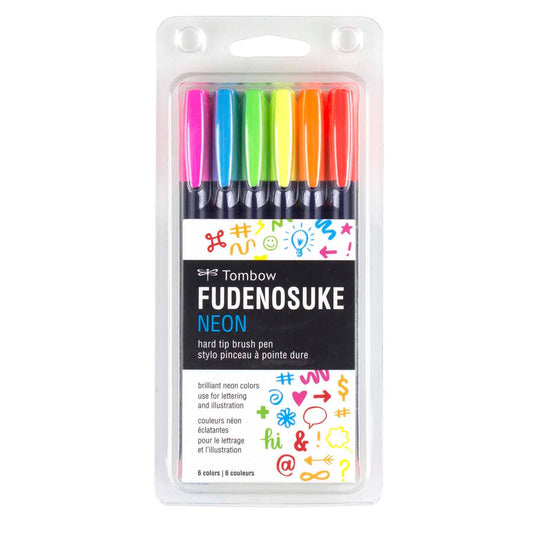 Fudenosuke Neon Calligraphy Brush Pens, 6-Pack