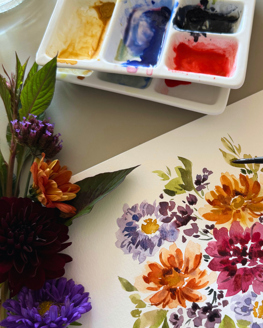 Inspiration from the Garden: Floral Arranging + Watercolor Painting