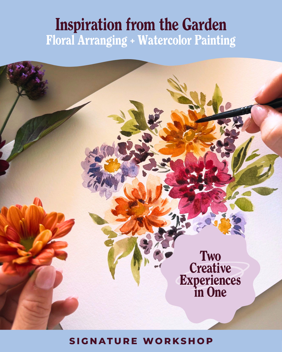 Inspiration from the Garden: Floral Arranging + Watercolor Painting