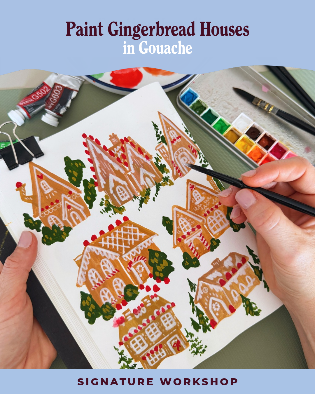 Paint Gingerbread Houses in Gouache
