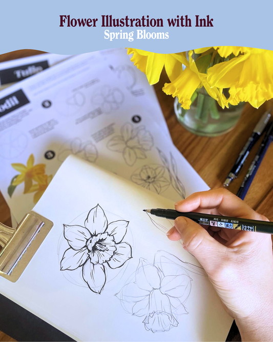 Flower Illustration with Ink: Spring Blooms