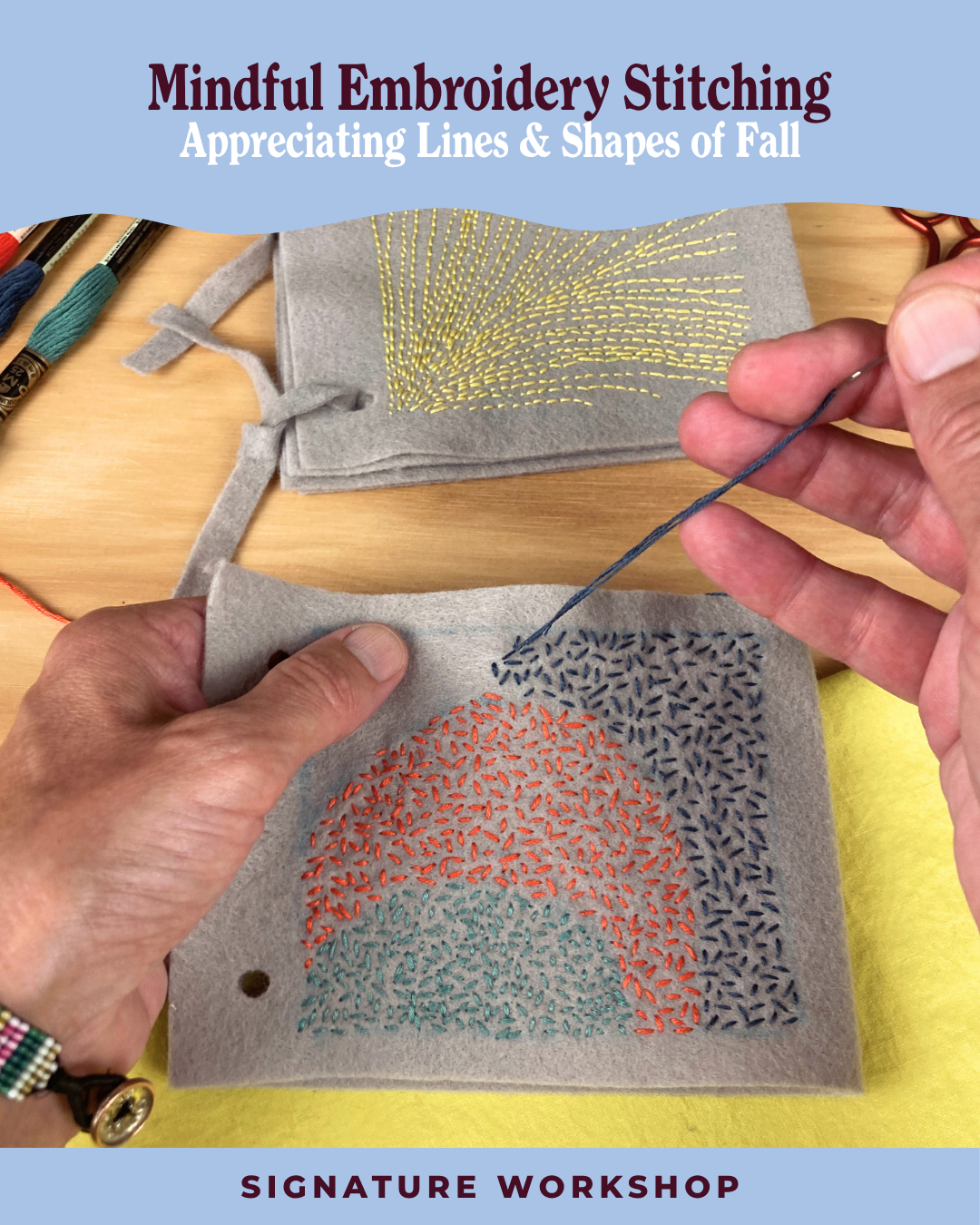 Mindful Embroidery Stitching: Appreciating Lines and Shapes of Fall