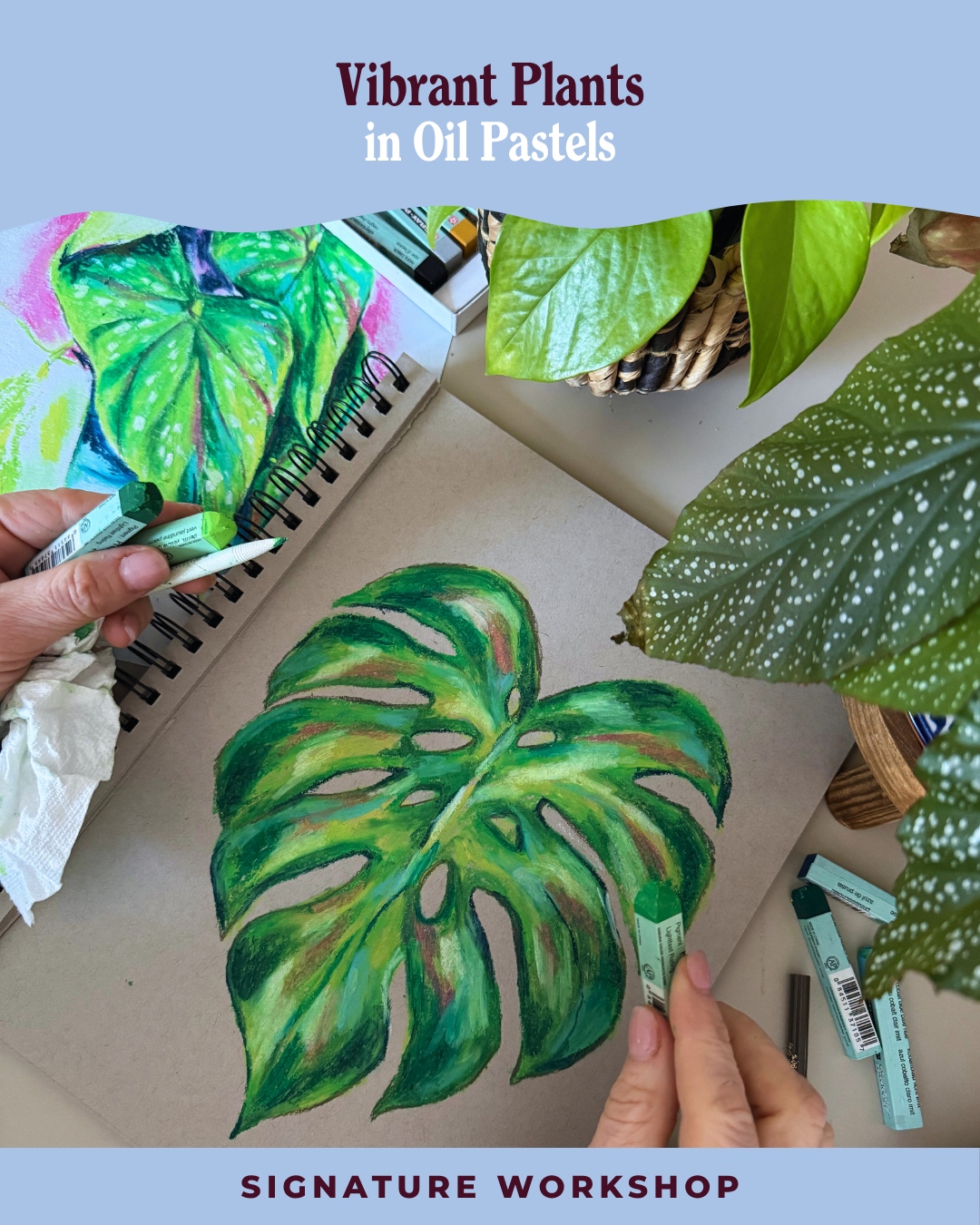 Vibrant Plants in Oil Pastels