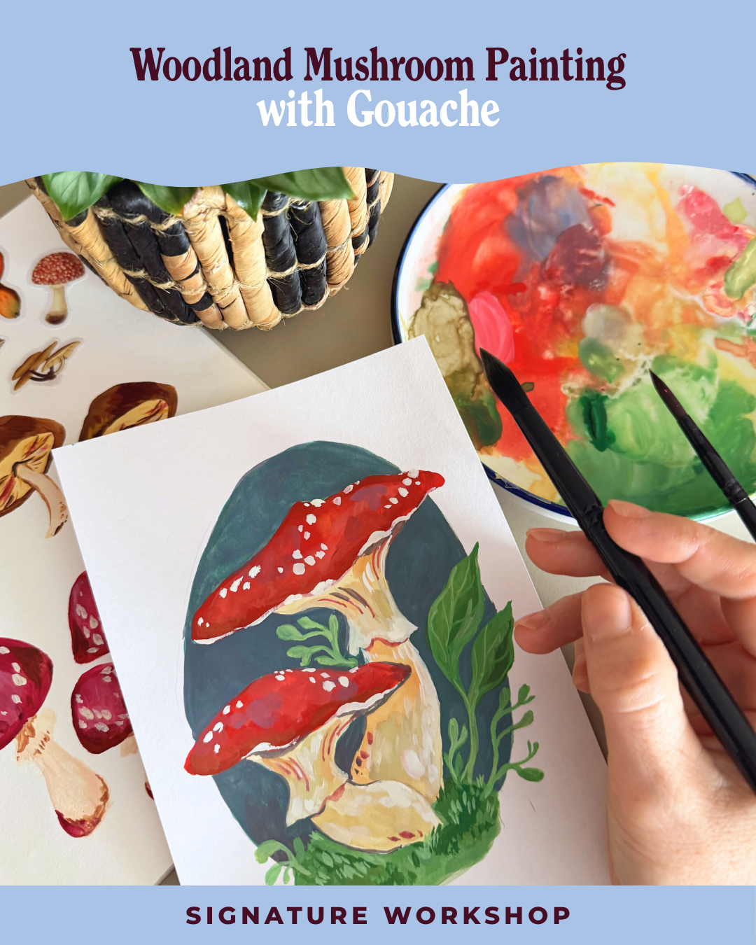 Woodland Mushroom Painting with Gouache