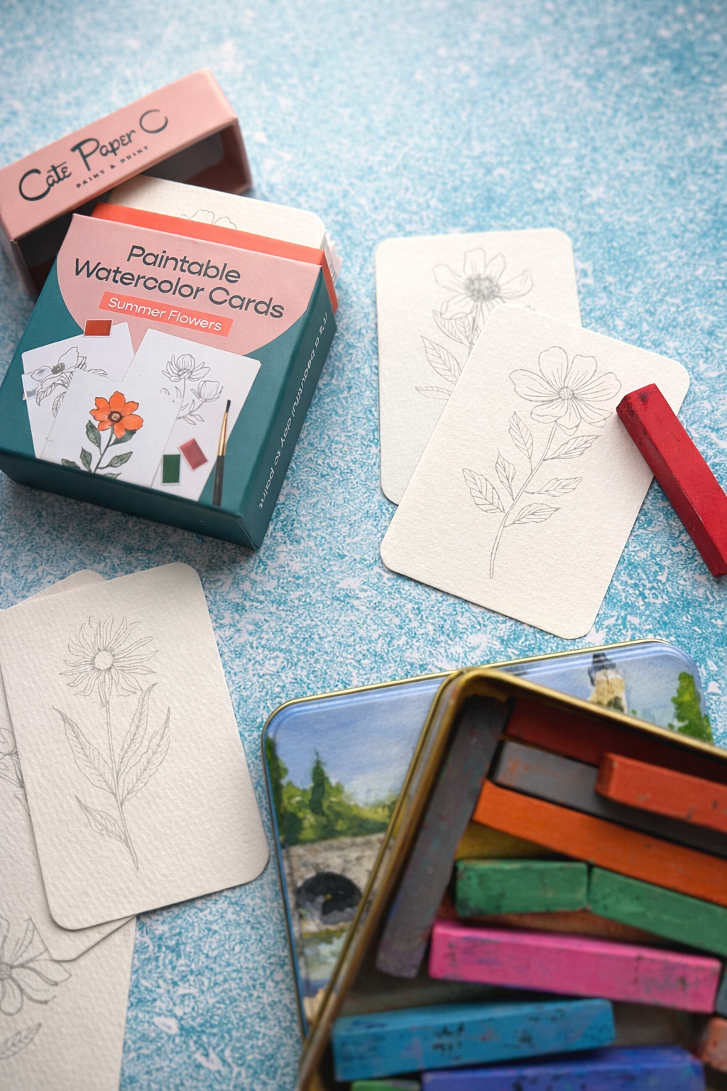 Paintable Watercolor Card Deck — Summer Flowers