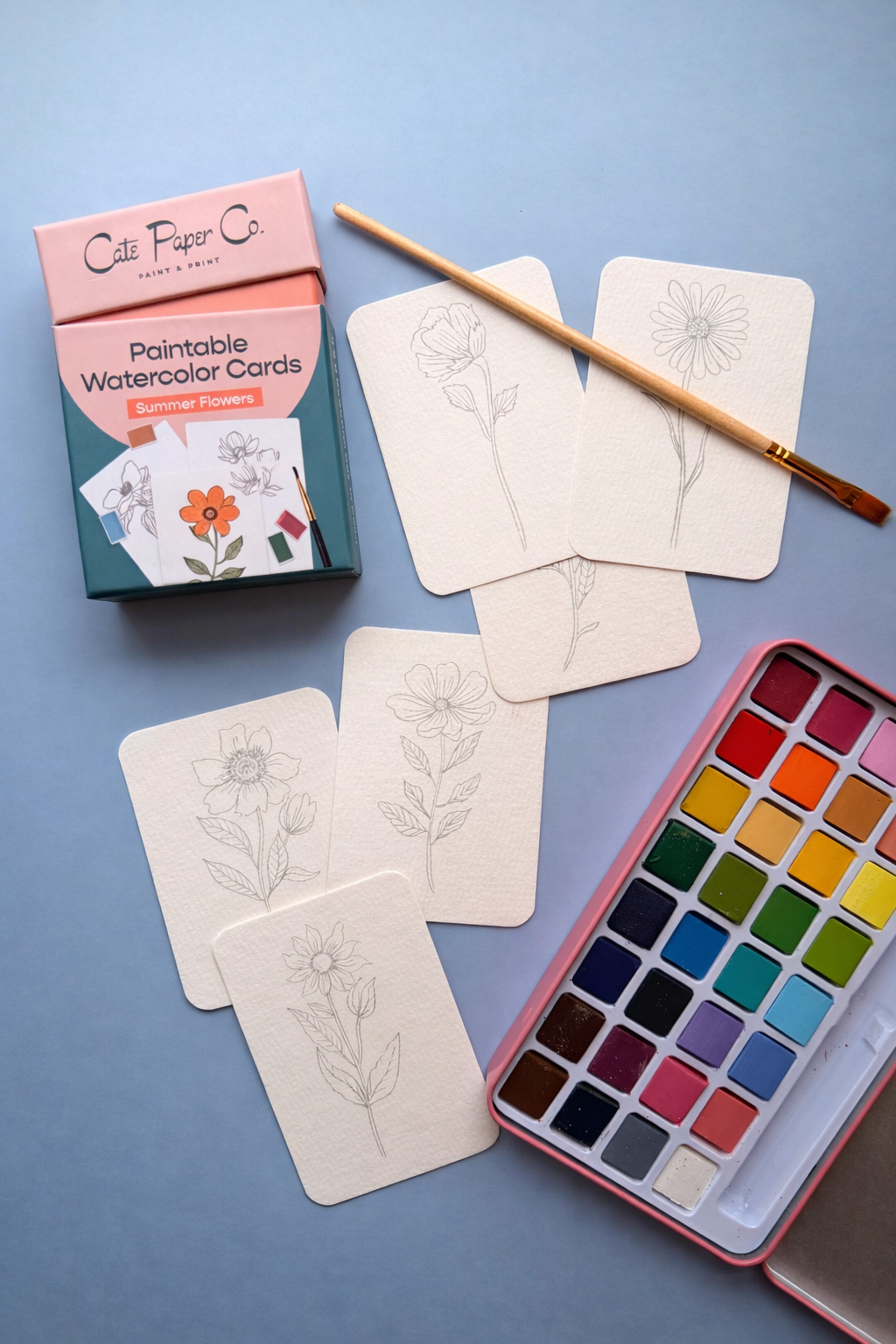 Paintable Watercolor Card Deck — Summer Flowers