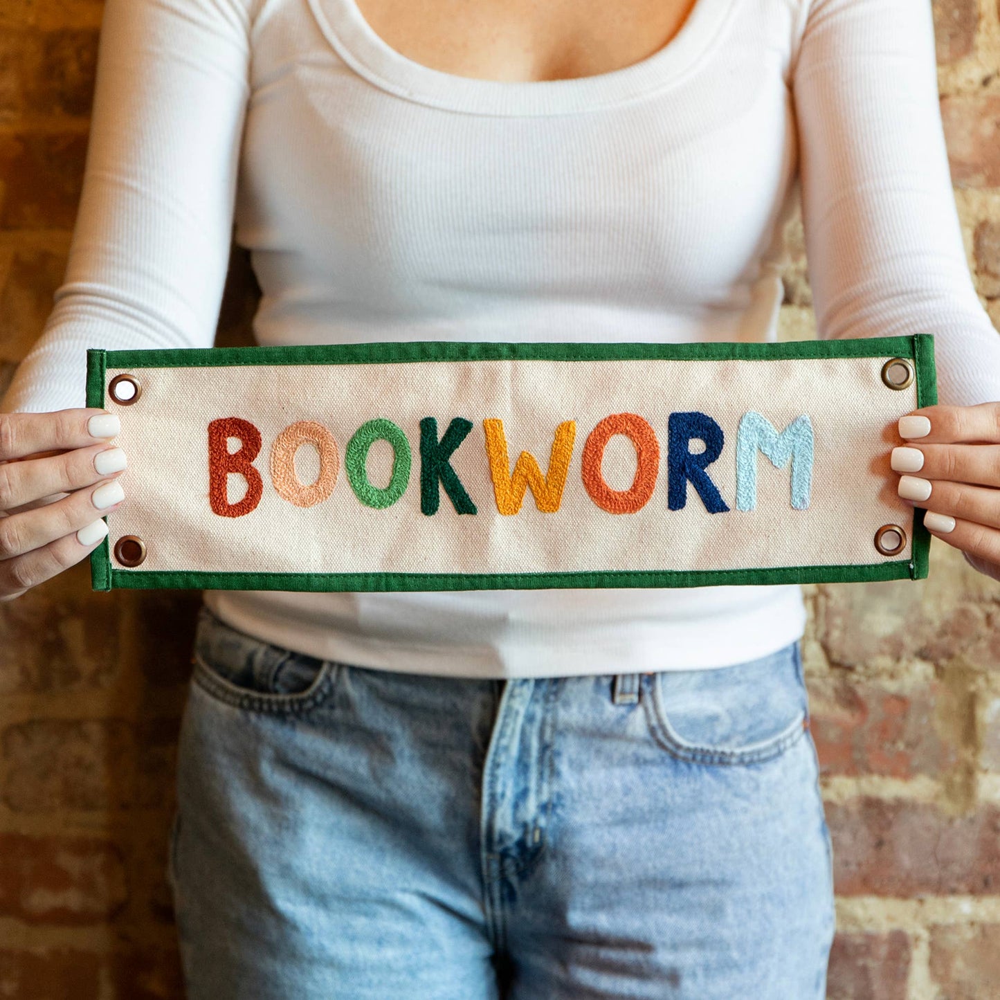 Bookworm Embroidered Canvas Banner