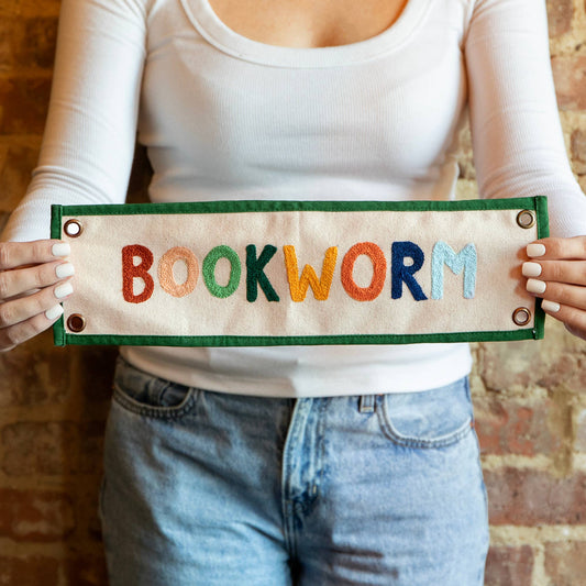 Bookworm Embroidered Canvas Banner