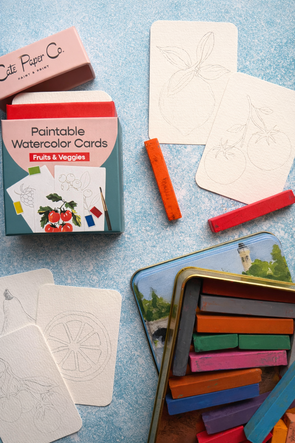 Paintable Watercolor Card Deck — Fruits and Veggies